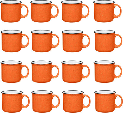Set of 16 Ceramic Campfire Mugs – 15 Oz, Orange – Coffee & Tea Cups for Home, Work, Travel, Camping – Customizable, Great for DIY, Events, Companies