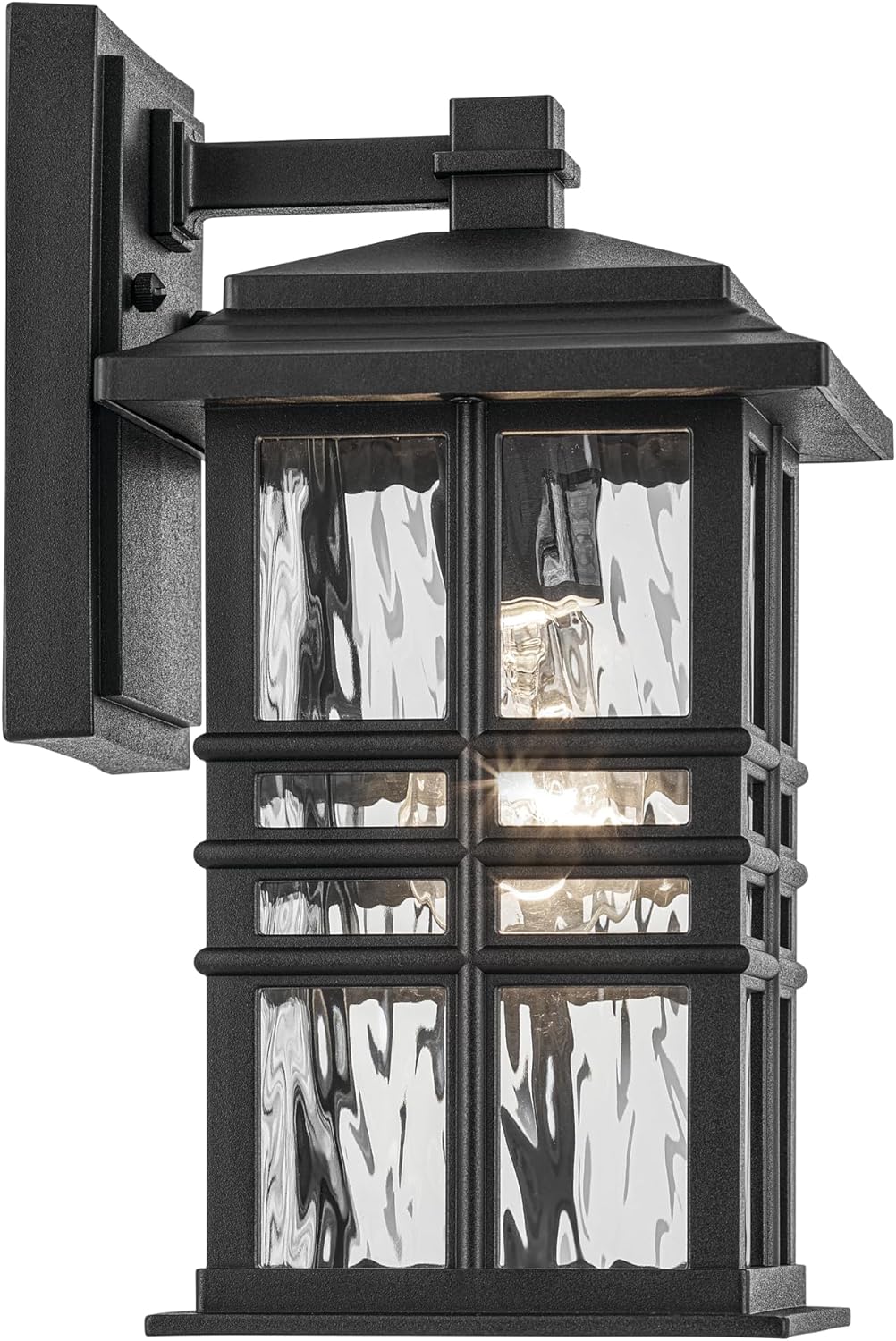 KICHLER Beacon Square 12" 1-Light Outdoor Wall Light with Clear Hammered Glass in Textured Black, for Exterior Doors, Garage, Porch, or Patio (12" x 6.5"), 49829BKT