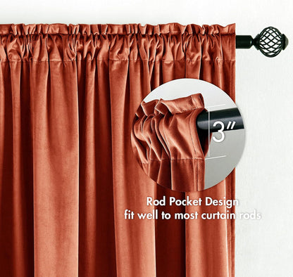 MIULEE Burnt Orange Velvet Curtains Thermal Insulated Blackout Curtain Fall Drapes for Bedroom Living Room Darkening 108 Inches Long Rust Terracotta Panels Rod Pocket Set of 2