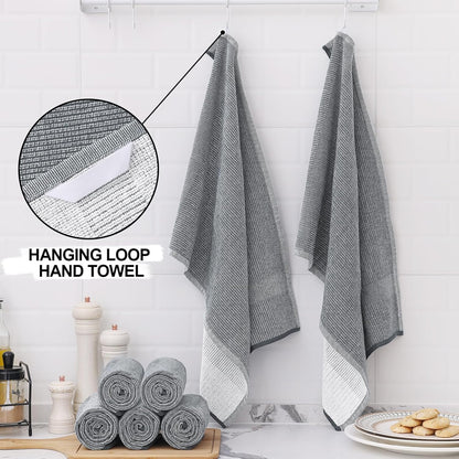 Homaxy Premium Kitchen Towels(18”x 28”, 12 Pack), Large Cotton Kitchen Hand Towels, Flat and Terry Dish Towels, 380 GSM Highly Absorbent Tea Towel Set with Hanging Loop, Grey