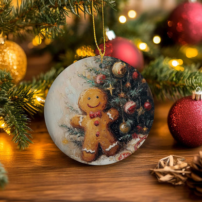Vintage Christmas Gingerbread Ceramic Ornament Gifts, Retro Winter Christmas Gingerbread Decorative Hanging Ornaments for Xmas Tree Holiday Party Decoration, Winter Xmas Tree Decorations