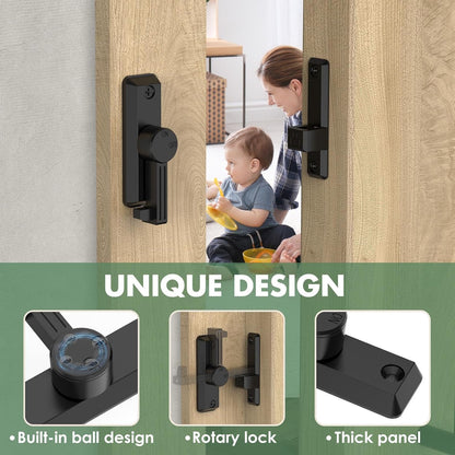 Barn Door Lock Latch, 90/180 Degree Flip Sliding Door Latch for Garage, Bedroom, Cabinet, Sturdy Zinc Alloy Security 90 Degree Lock (Black-1 Pc)