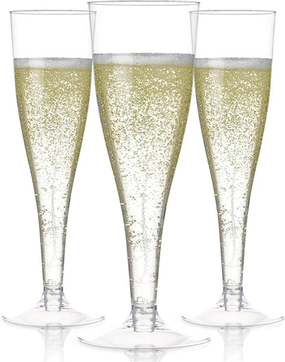 Prestee Set of 24 Clear Plastic Champagne Flutes - 4.5 oz Capacity Shatterproof Disposable Glasses - Suitable for Weddings, Cocktail Parties, and Outdoor Celebrations