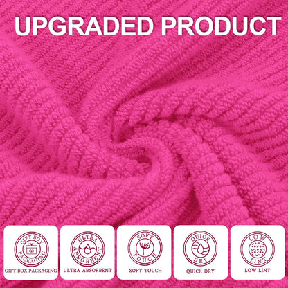 Hot Pink Bath Towels (4PC Large, 30"x56") - 100% Cotton | Quick Dry | Light Weight | Thick | Soft | Absorbent, Luxury Shower Towels with Hanging Loops, Towel Gift Set, Hot Pink Bathroom Accessories