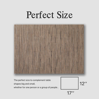 Placemats Set of 8 - Easy Clean Woven Vinyl Placemats for Dining Table, Indoor/Outdoor Place Mats, Washable PVC Table Mats （Light Brown）