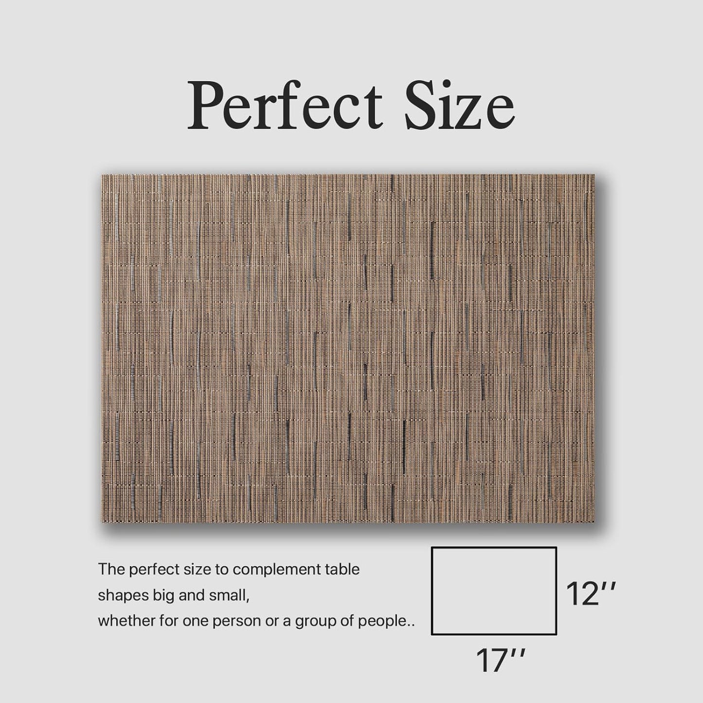 Placemats Set of 4 - Easy Clean Woven Vinyl Placemats for Dining Table, Indoor/Outdoor Place Mats, Washable PVC Table Mats （Light Brown）