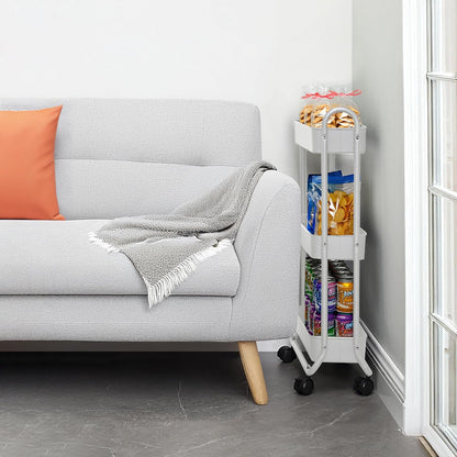 SunnyPoint Slim Rolling Storage Cart, 3 Tier Bathroom Storage Organizer Bathroom, Laundry Utility Cart (White)