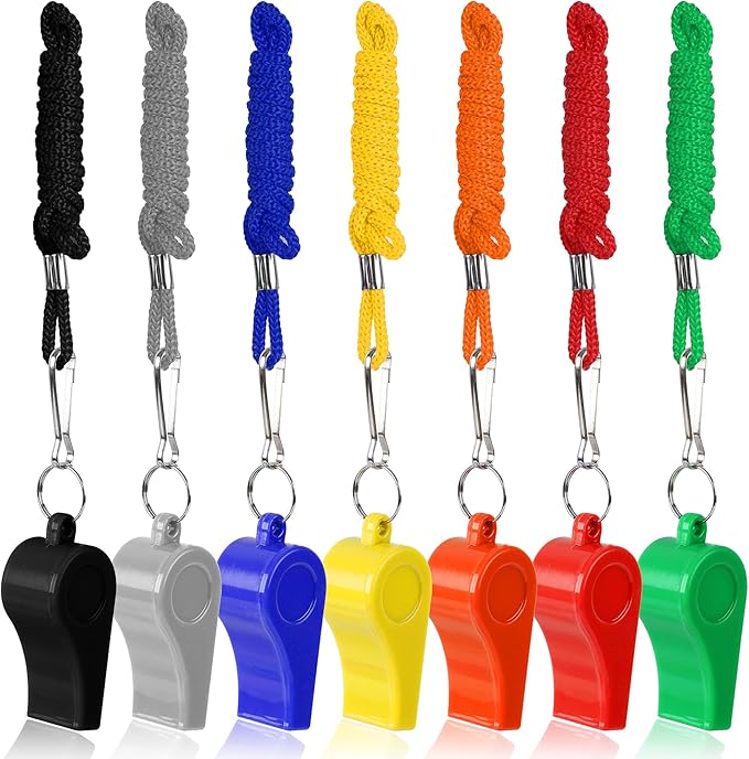 SANNIX 7 Pack Whistles, Coaches Whistles with Lanyard Sports Whistle Loud Crisp Sound Whistles for Referees Training Gyms Emergency