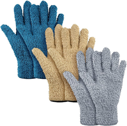 Patelai 3 Pairs Microfiber Plant Dusting Gloves Leaf Cleaning Gloves for Indoor Plants, Blinds, Furniture, House(Small,Dark Blue, Gray, Khaki)