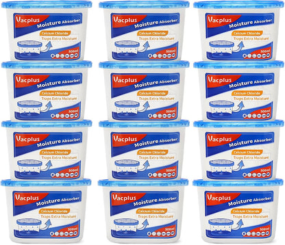 Vacplus Moisture Absorbers 12 Pack, 10.5 Oz, Humidity Absorber Boxes Attracts Extra Moisture from Your Bathroom, Closet, Kitchen, Dehumidifier for Closet (Fragrance Free), Blue
