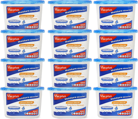 Vacplus Moisture Absorbers 12 Pack, 10.5 Oz, Humidity Absorber Boxes Attracts Extra Moisture from Your Bathroom, Closet, Kitchen, Dehumidifier for Closet (Fragrance Free), Blue