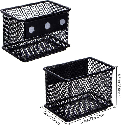 dedoot 4 Pack Magnetic Pen Holder, 3.45x2.3x2.6inch Magnetic Basket Locker Organizer Metal Mesh Pencil Memo Holder for Whiteboard, Fridge, Desk, Offices