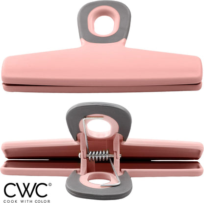 COOK WITH COLOR Food Clips - Wide Heavy Duty Chip Clips, Large Bag Clips for Food Storage with Air Tight Seal Grip, Pack of 8, Pink