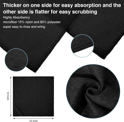 200 Pieces Microfiber Cleaning Cloths Bulk Absorbent Microfiber Towels Reusable Lint-Free Streak Free Wash Rags for House Kitchen Office Restaurants Bar Shop Car, 12 x 12 Inches (Black)