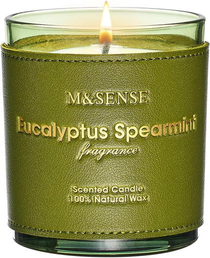 M&SENSE Eucalyptus Mint Scented Vegan Soy Candles, Heavy Scented, 10oz Long Burning 42-Hour Burn Time,Home Fragrance for Stress Relief, Calming, Meditation, Housewarming Gift for Women and Men