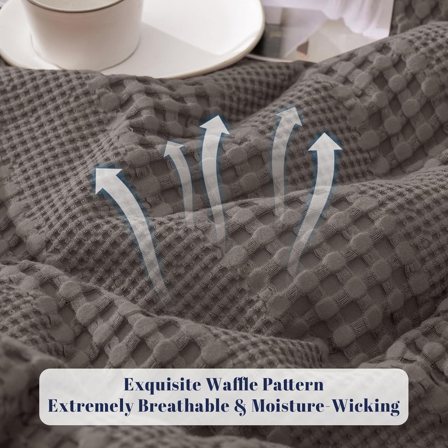 PHF Cooling Waffle Blanket King Size, Lightweight 60% Rayon Derived from Bamboo & 40% Cotton Breathable Blanket for Hot Sleepers, Soft and Luxury for Bed Couch and Sofa, 104"x90", Dark Grey