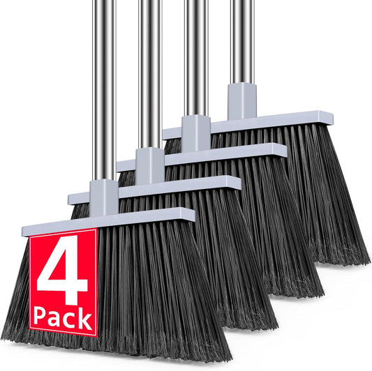 PBHEPJ Broom, 4 Pack Outdoor Broom for Floor Cleaning, 58" Long Stainless Steel Handle, Hard Bristle Angle Broom for Sweeping Indoor, Commercial, Industrial, Garage, Kitchen