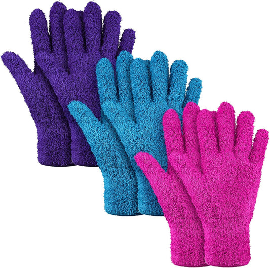 Patelai 3 Pairs Microfiber Plant Dusting Gloves Leaf Cleaning Gloves for Indoor Plants, Blinds, Furniture, House(Medium,Purple, Blue, Rose Red)