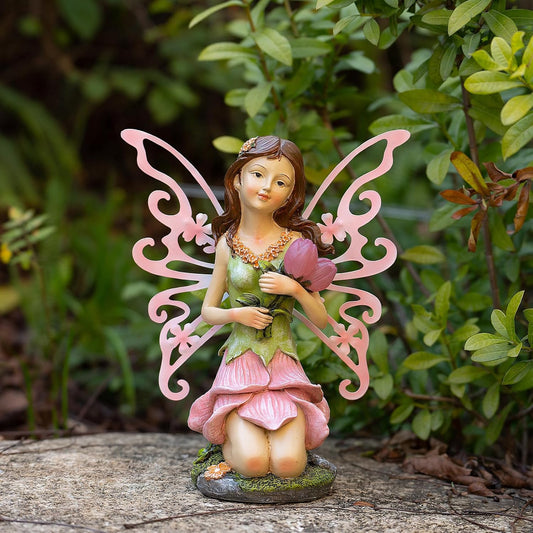 Fairy Decor, Solar Outdoor Statue, Accessories for Fairy Garden Gifts - Resin Figurine for Patio Yard Lawn, Size 8.35 x 4.92 x 10.82 inches