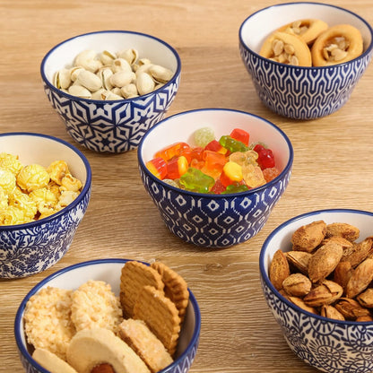 Selamica Ceramic 8oz Bouillon Cups 4 Inch Small Bowls, Dessert bowls for Soup Dipping Sauce Coffee Cupping, Microwave Dishwasher Safe, Set of 6, Vintage Blue