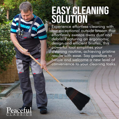 Handmade Amish Corn Broom with Wooden Handle – 57" Heavy Duty Broom for Courtyard, Lobby & Market, 100% Corn Fill Straw Broo'm, 4 Sews Indoor & Outdoor Bristle for Sweeping - Black