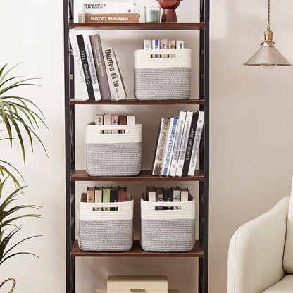 OIAHOMY 4 Pack Storage Baskets for Organizing, Basket for Shelves with Handle, Woven Baskets for Storage Toys, Towels, Books, Cotton Rope Basket 13" L x 9 " W x 7.8 " H, Grey & White