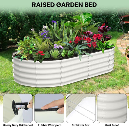 2 Pcs 6x3x1ft Oval Raised Garden Bed, Galvanized Raised Beds,Open-Ended Base Metal Raised Planter Beds,Garden Bed Outdoor,Planter Raised Boxes for Vegetables, Flowers,Tool-Free Asse,White