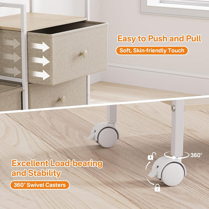 Baby Organizer and Storage - 3 Tier Rolling Cart with Dividers and Drawers, Easy To Assemble, Mobile Utility Cart with Wheels for Nursery, Bedroom, Changing Table & Crib,Off White