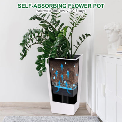 30 Inch Tall Planters Set of 2, Front Porch Self Watering Pots with Drainage Holes ＆ Water Level Monitor ＆ Inner Bucket