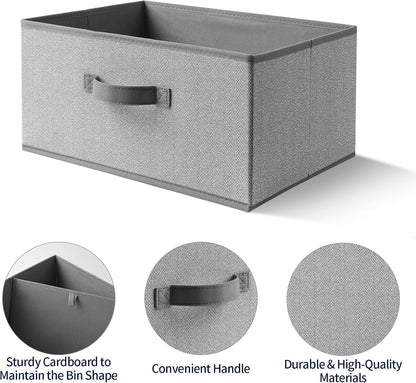 Storage Baskets, 15.7 Inch Woven Fabric Bins, Storage Cubes with Reinforced Handles, Organizer Bins for Closet Shelves, Foldable, for Toys, Clothes, Natural Beige (2PCS/Grey-15.7*11*7.8inch)