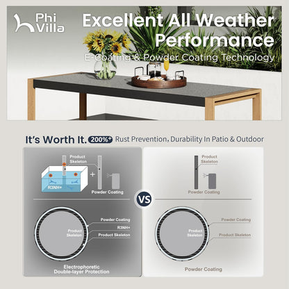 PHI VILLA Outdoor Bar Table for 2-4 Person - 55" W x 40" H Bar Height Patio Bistro Table with Stone Texture Top & Adjustable Non-Scratch Feet for Garden, Backyard, Poolside, Balcony, Patio Dining