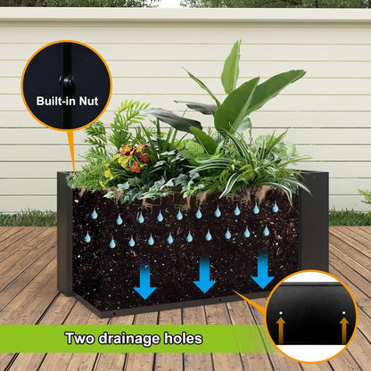Galvanized Steel Planter Black Metal Outdoor Planter Powder Coated 32" x 12" x 16" Pot Metallic Heavy Pot Indoor & Outdoor, Commercial & Residential (L32 x W12 x D16, Black)