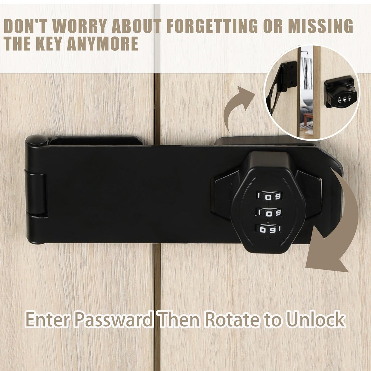 Password Rotary Hasp Locks, Digit Combination Lock Door Security Slide Latch Door Lock for Drawers, File Cabinets, Cabinets, Interior Doors, Barns, Garage Doors, Fence (5 Inch)