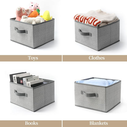 Storage Baskets, 11-Inch Woven Fabric Bins, Storage Cubes with Reinforced Handles, Organizer Bins for Closet Shelves, Foldable, for Toys, Clothes, Natural Beige (2PCS/Grey-11*11*7.8inch)