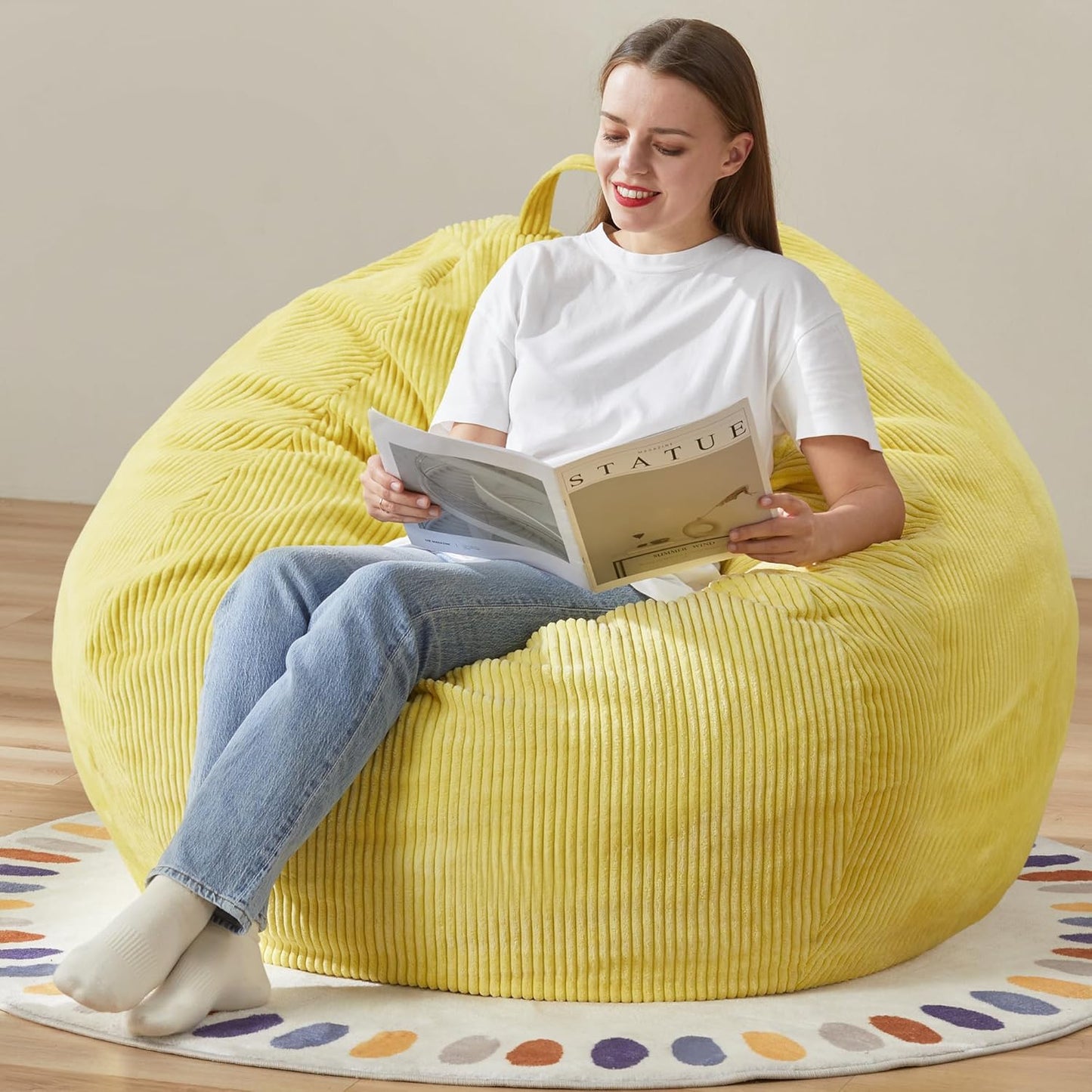 Hobestluk 3.5FT Bean Bag Chair Adult Bean Bag Chair Large Bean Bag Chair with Filler Included Teardrop Bean Bag with Removable Cover for Bedroom Living Room - (Large, Yellow)