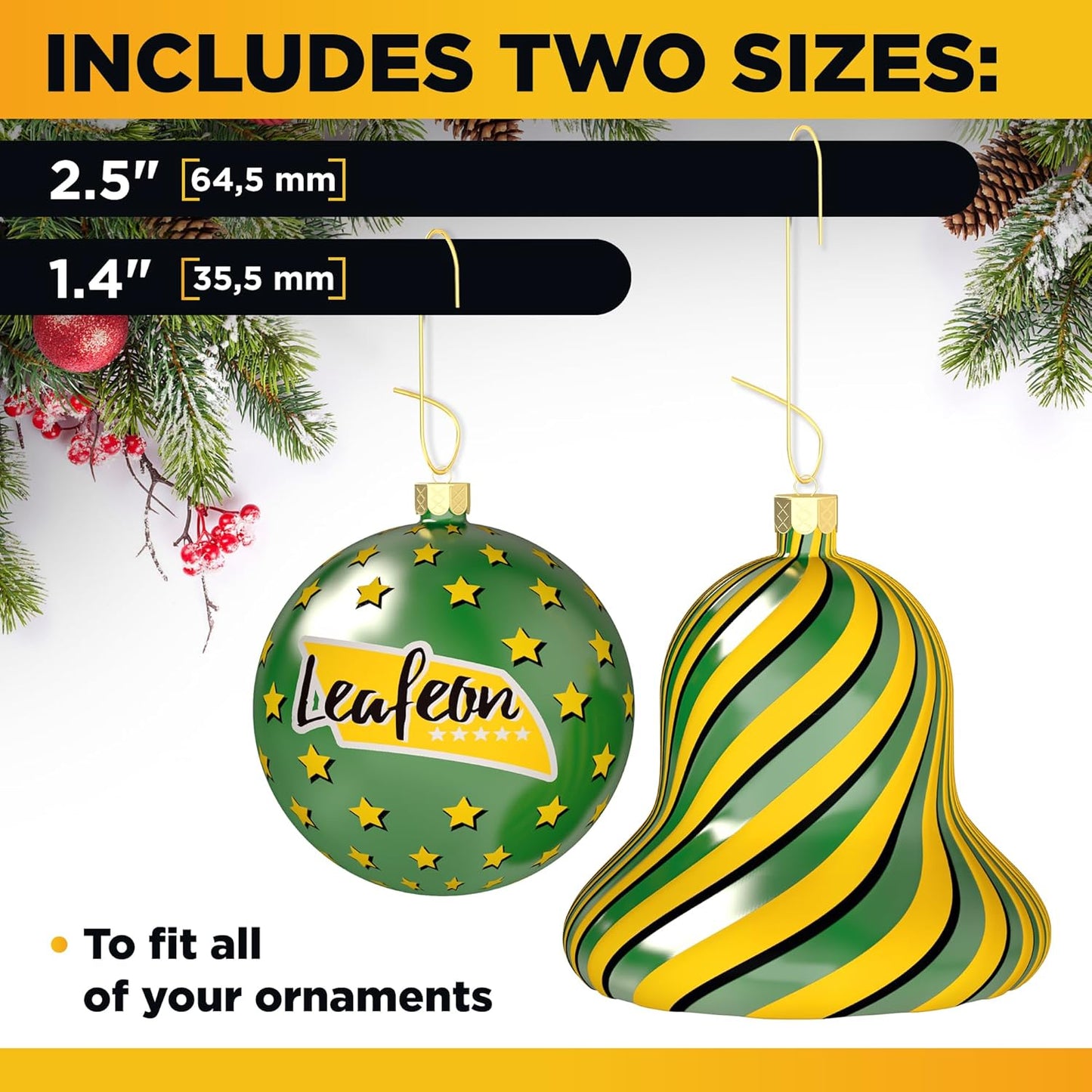 Leafeon Pack Christmas Ornament Hooks - Ornament Hanger for Christmas - Essential Hooks for Ornament Hangers (300 pcs Gold)