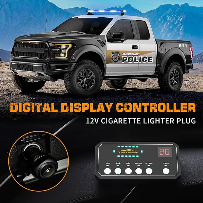 XRIDONSEN 28.4" 80 LED Roof Top Blue White Emergency Light Bar Magnetic Firefighter Police Lights Strobe Warning Flashing Safety Beacon Double Side First Responder Lights for Vehicles Fire POV Trucks