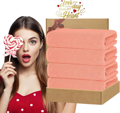 VOOVA & MOVAS Large Bath Towels, 4 Pack 30" x 56" - 100% Cotton | Quick Dry | Light Weight | Thick | Soft | Absorbent, Luxury Shower Towel for Bathroom, Towel Gift Set, Coral Pink