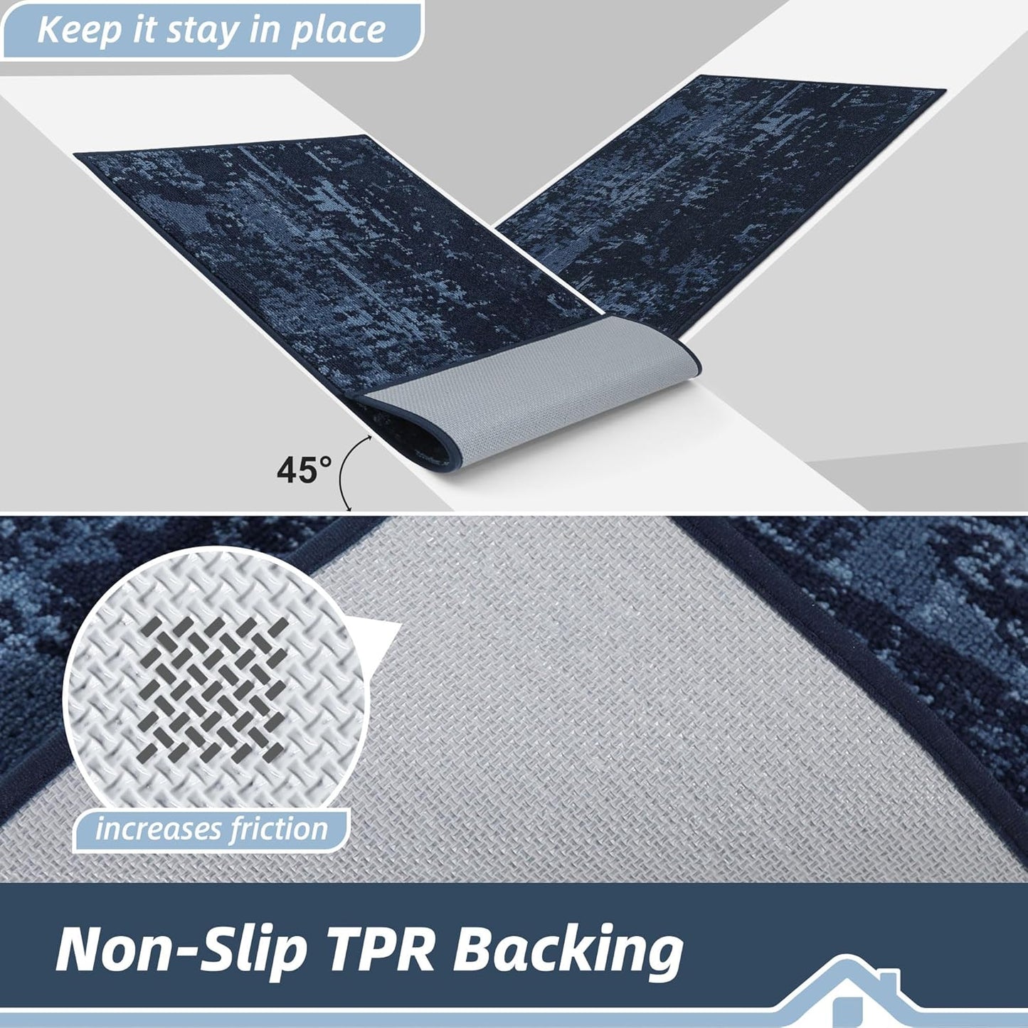 BEQHAUSE Dirt Trapper Door Mat 20"x32" Non-Slip Door Mats Washable Entryway Rugs Stain Resistant Doormat Absorbent Welcome Floor Mat for Front Back Door, Muddy Wet Shoes & Paws,Blue