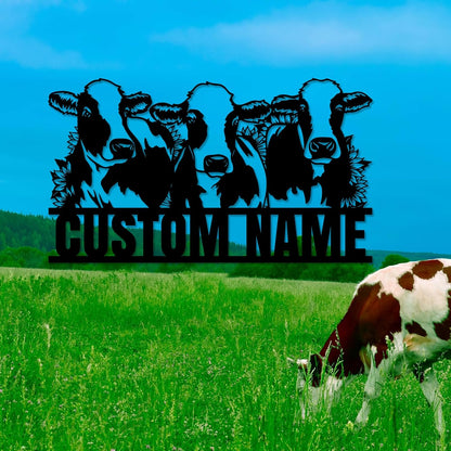 Custom Metal Sign, Personalized Last Name Wall Art, Farm Customized Metal Wall Decor for Wedding, Cow Plaque Decor for Farmhouse Living Room Indoor/Outdoor Wall Hanging