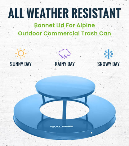 Alpine Outdoor Metal Waste Receptacle Rain Bonnet Lid - Heavy Duty Commercial Trash Can Receptacle Cover - Perfect Companion for 38-Gallon Garbage Can (Blue)