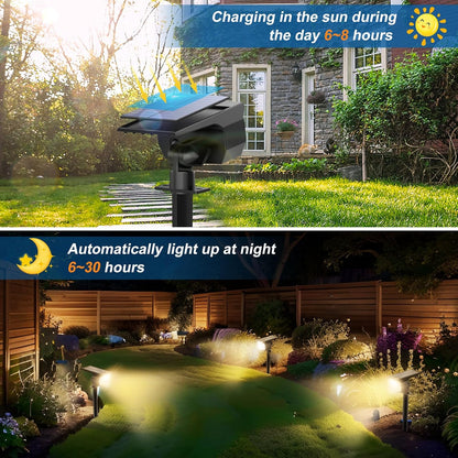 Solar Spot Lights Outdoor Waterproof IP65, 6 Pack Landscape Spotlights with 46 LEDs, 3 Modes Auto On/Off Solar Powered Flood Lights for Outside Pathway, Yard, Garden, Walkway (Warm White)