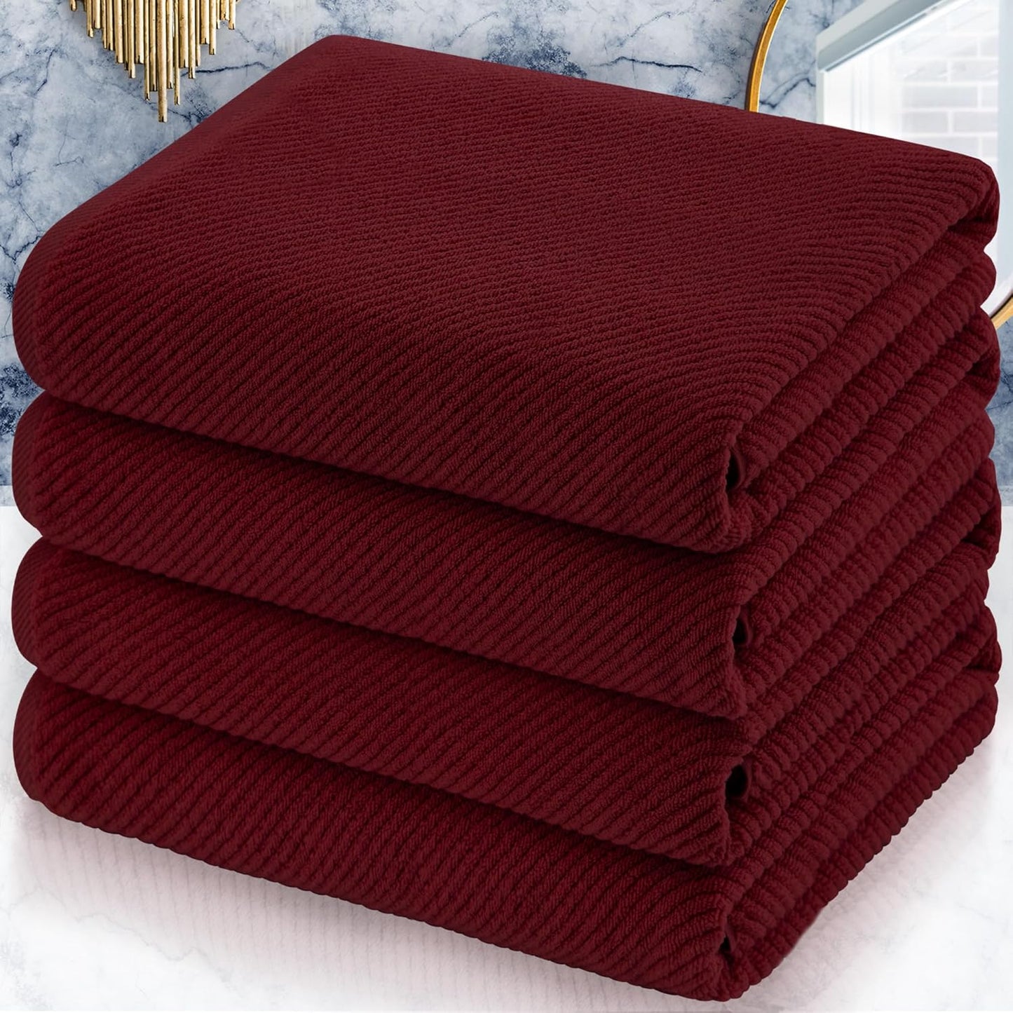 VOOVA & MOVAS Red Bath Towels, 4 Pack Large 30" x 56" - 100% Cotton | Quick Dry | Light Weight | Thick | Soft | Absorbent, Bath Towels Set for Bathroom, Bathroom Decor Set, Burgundy Red