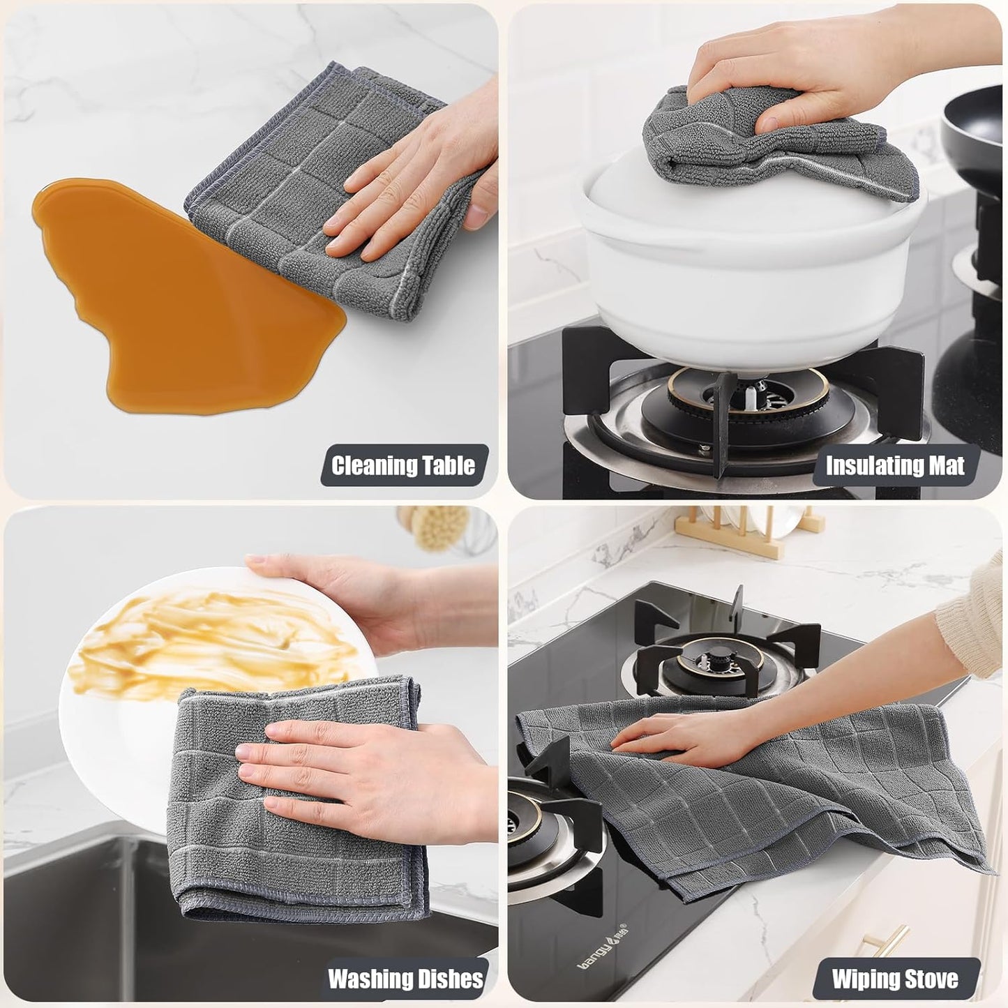 Homaxy Microfiber Kitchen Towels and Dishcloths Set, 16 Pack Soft and Absorbent Dish Hand Towels Bulk, 28 x 16 Inch & 12 x 12 Inch Quick Drying Rags for Washing Dishes, Grey