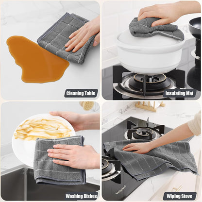 Homaxy Microfiber Kitchen Towels and Dishcloths Set, 16 Pack Soft and Absorbent Dish Hand Towels Bulk, 28 x 16 Inch & 12 x 12 Inch Quick Drying Rags for Washing Dishes, Grey