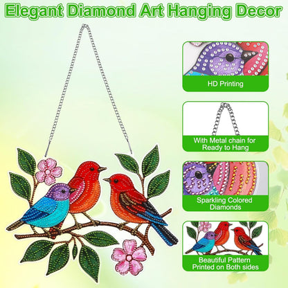 Diamond Art Suncatchers Hanging Kits, Hummingbird Diamond Art Painting Ornaments for Adults, Spring Birds Acrylic Board Gem DIY Painting Kit Window Wall Home Crafts Pendant Christmas Gift