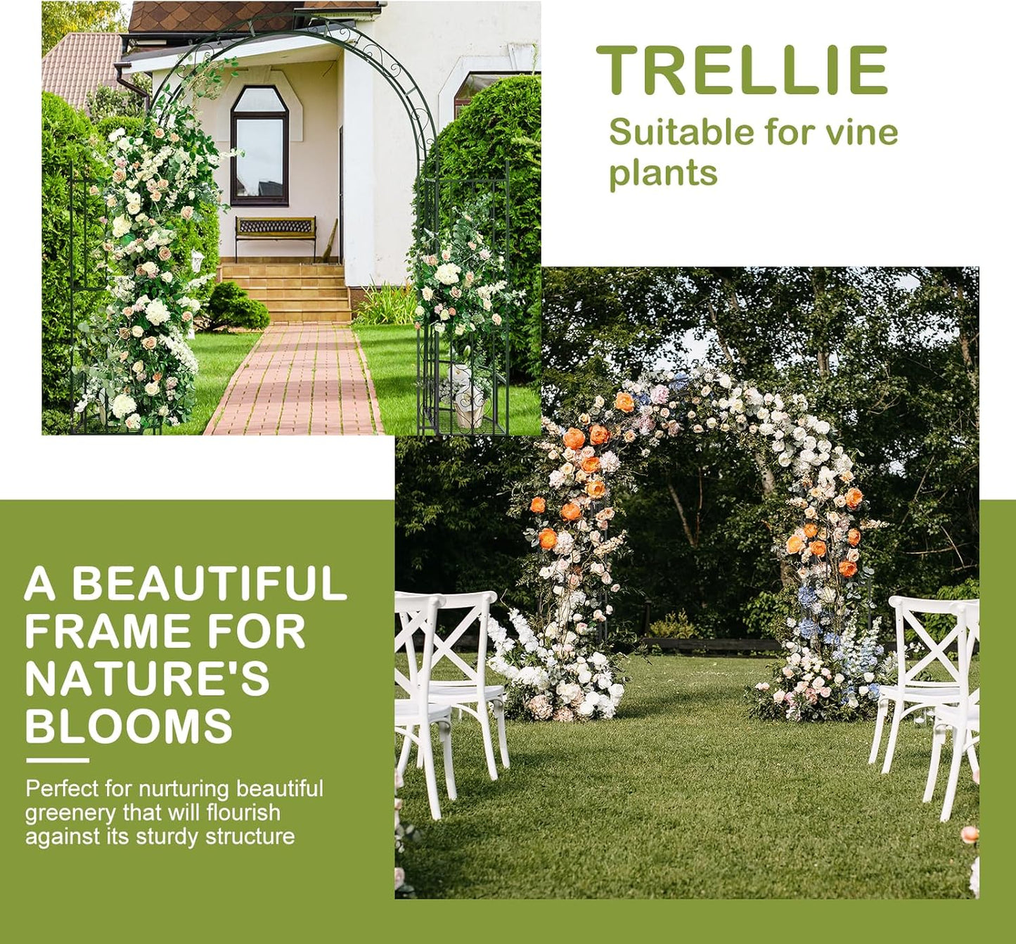 Outvita 7FT Garden Arch Arbor with Plant Stand, Heavy Duty Metal Arbour Archway, Decorative Frame Stand Trellis for Wedding Ceremony Party Plant Climbing Rose Vines Lawn