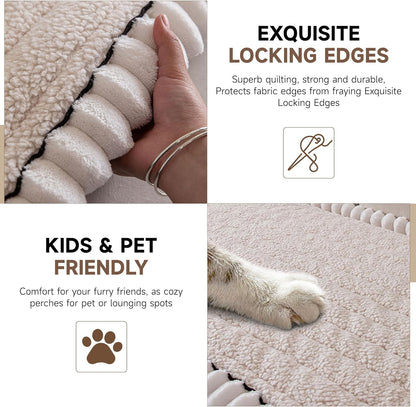 OTOB Couch Cover for Dogs Washable, Non Slip Plush Fuzzy Sofa Covers for 3 Cushion Couch All Seasons, Kids Pet Friendly Soft Cozy Furniture Protector Sofa Slipcovers (Beige, 27.6" x 82.7")