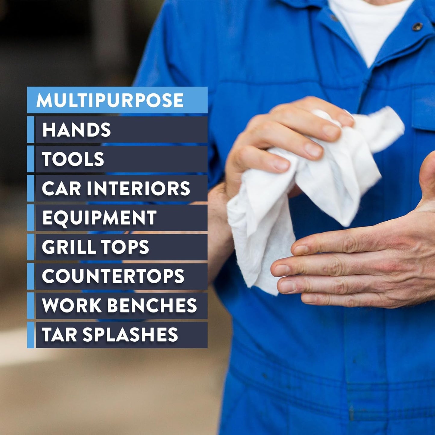 HD Hand & Tool Wipes – Heavy Duty Dual Purpose Cloths for Hands, Tools, & Surface Cleaning – Disposable Waterless Cleaner Towels with Scrubbing Side – 72 Count Tub