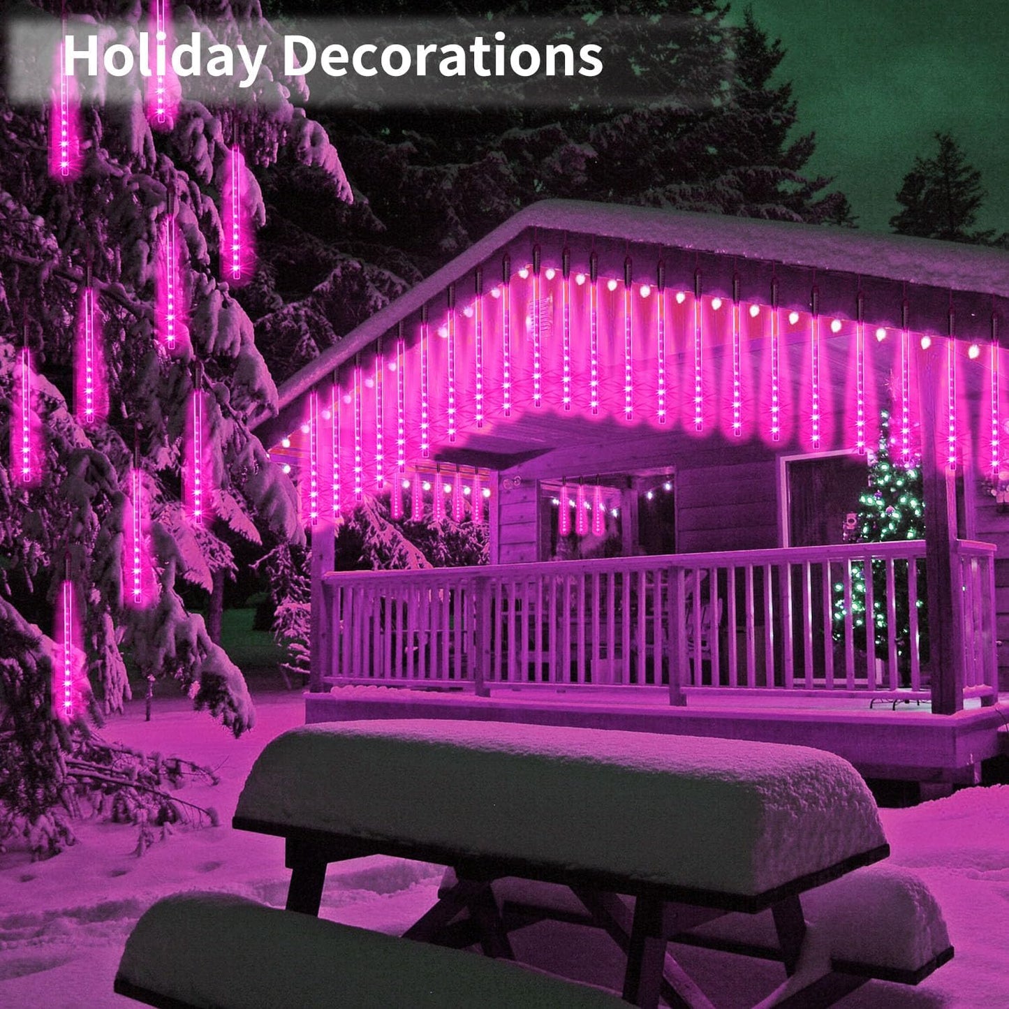 Christmas Meteor Shower Rain Lights, 10 Tube 12 Inch 240 LEDs Icicle Outdoor Raindrop for Xmas Halloween Wedding Party Tree Holiday Decoration, Pink